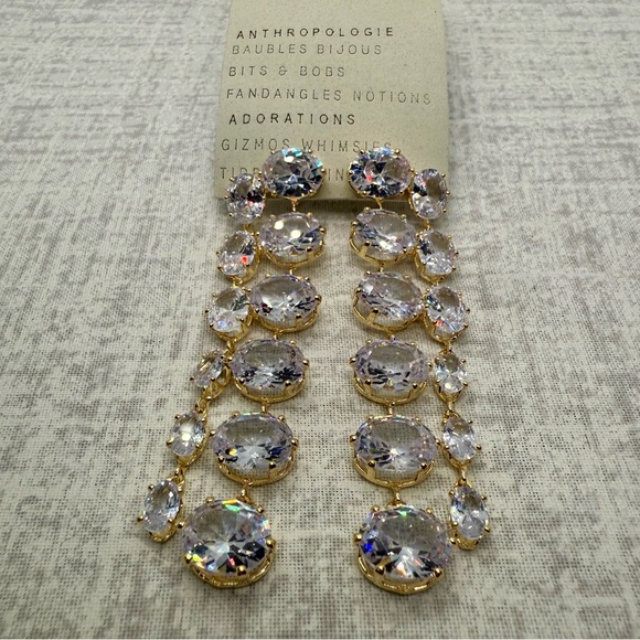 NWT Anthropologie 14k Gold Plated Parallel Crystal Drop Earrings ✨ - Picture 2 of 5
